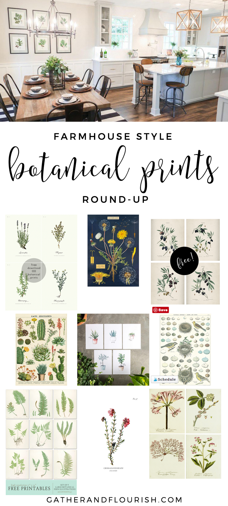 Farmhouse style botanical prints round-up! Free and budget-friendly farmhouse style botanical prints! 